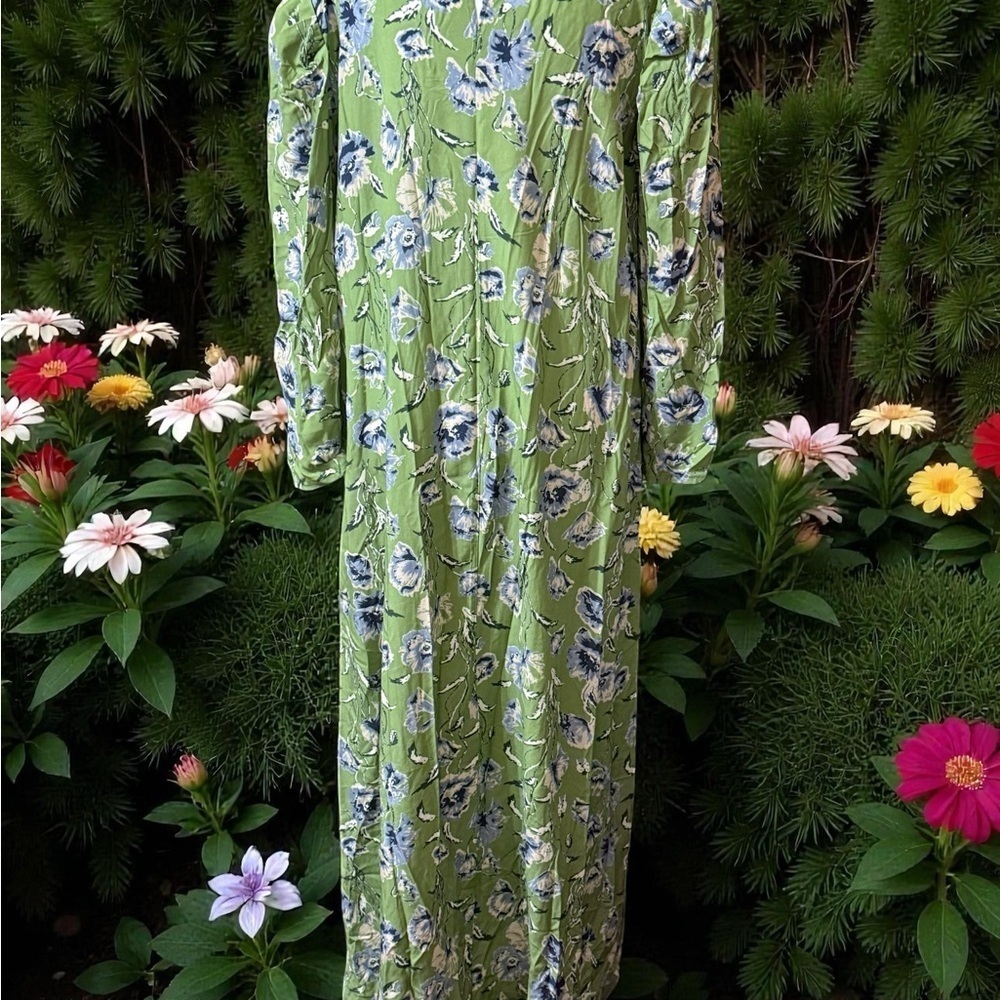 Anthropologie Green Floral Long Sleeve Dress - Picture 3 of 6